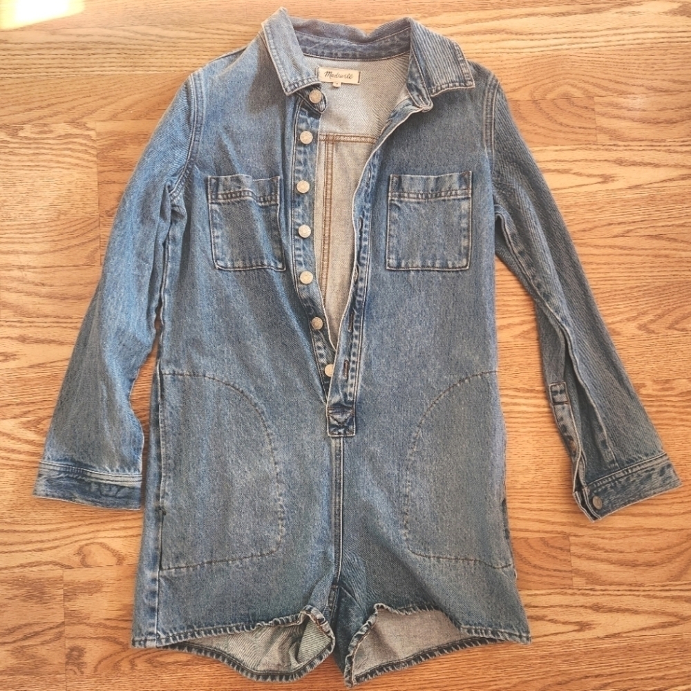 EUC Madewell Denim Long Sleeve Romper, Size S - Picture 2 of 8